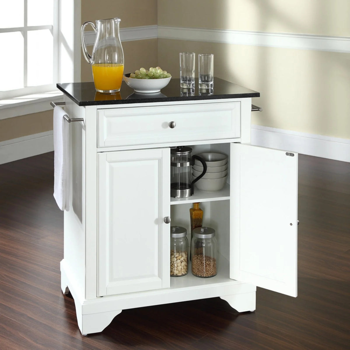 Black Solid Wood Portable Kitchen Island T328