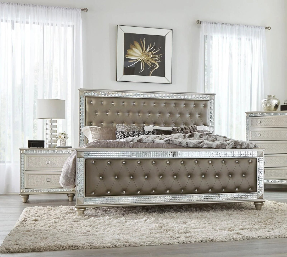 3pc King Bed Nightstands Upholstered Headboard Set D75909