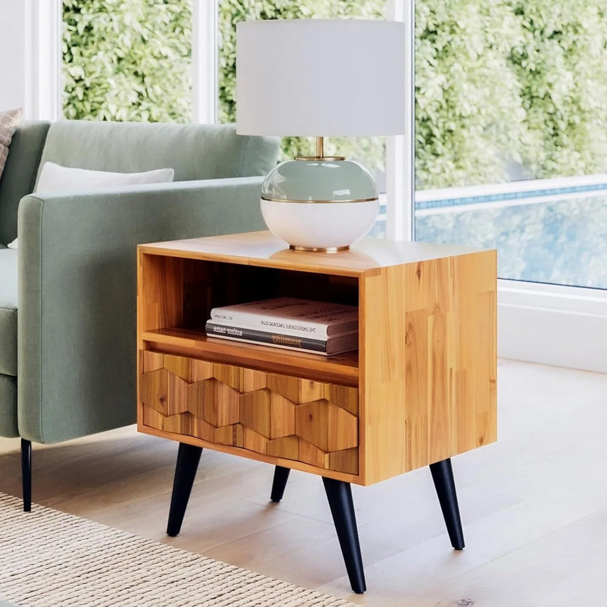 Solid Wood 1 Drawer Nightstand I884