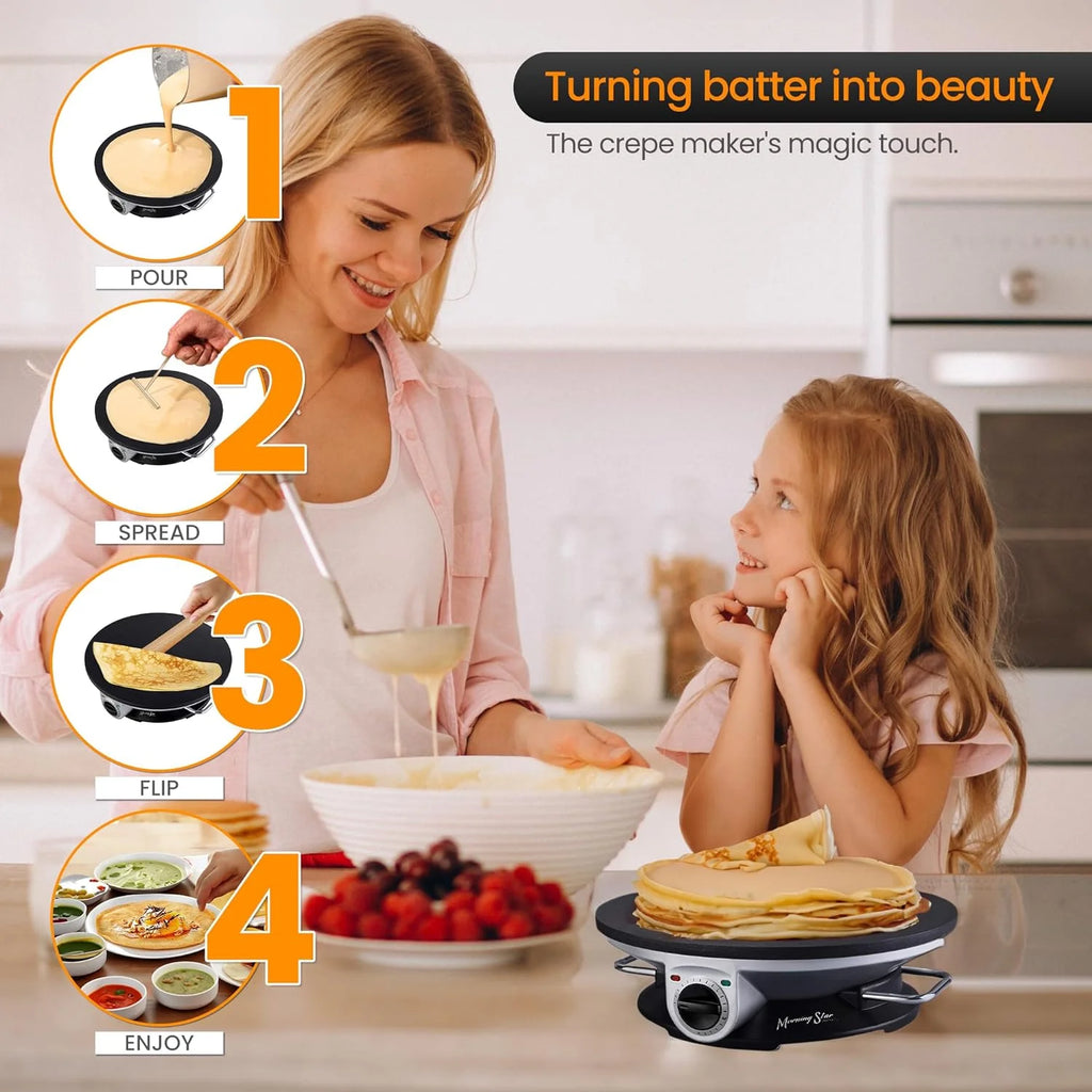 Electric Non Stick Crepe Maker with Temperature Knob X5372