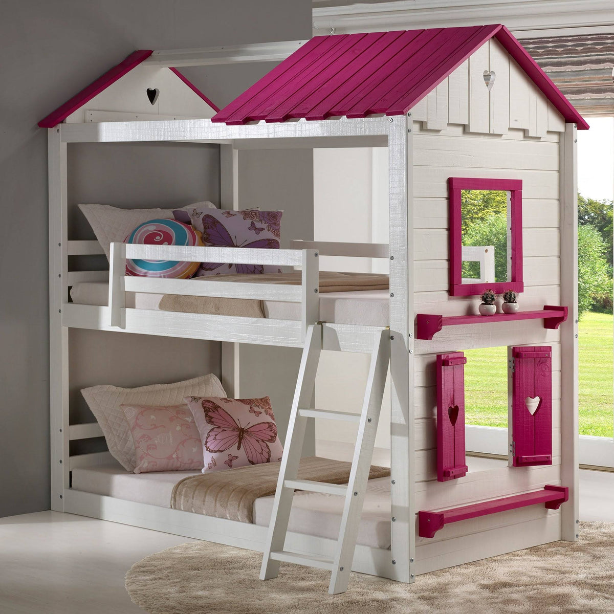 White and Pink Kids Bunk Bed X449633