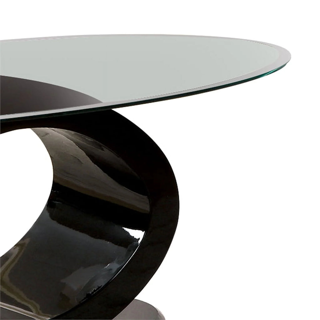 Contemporary Tempered Glass Top Coffee Table with O Shape Base, Black O596