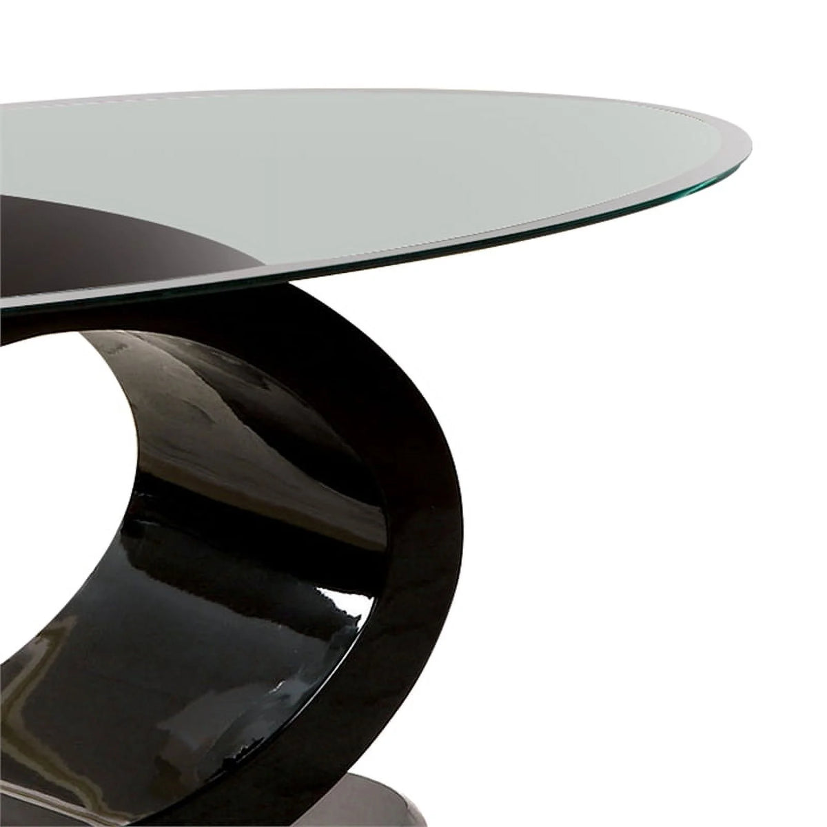Contemporary Tempered Glass Top Coffee Table with O Shape Base, Black O596