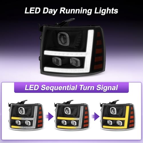 LED Projector DRL Headlight Assembly Black Housing Clear Reflector H6655