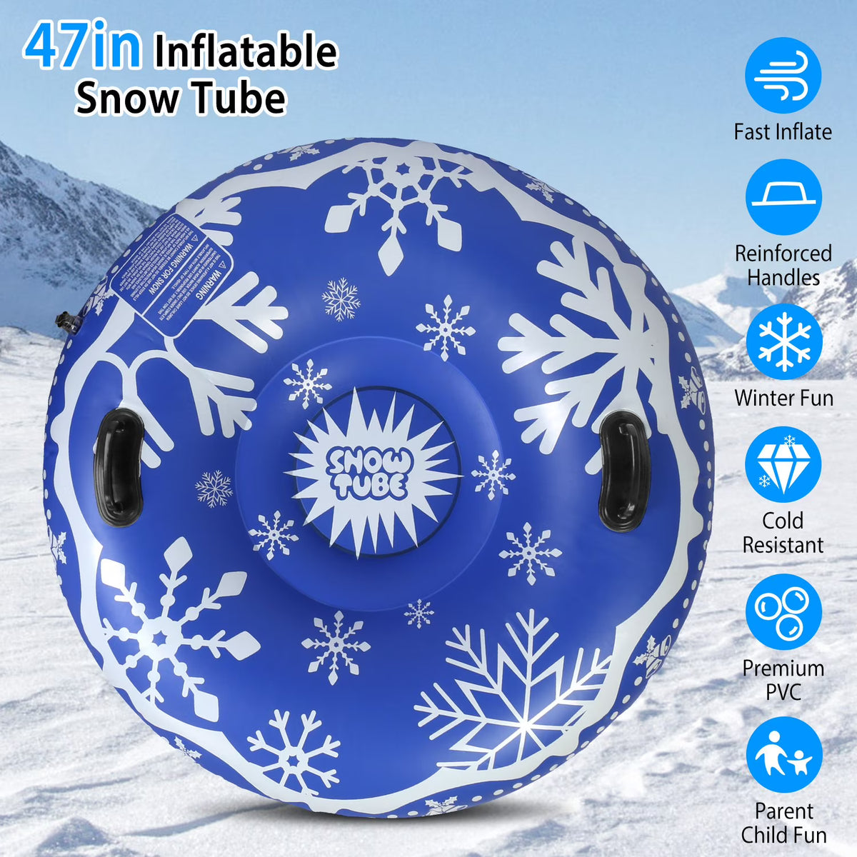 Blue Inflatable Snow Tube with Dual Handles I65071