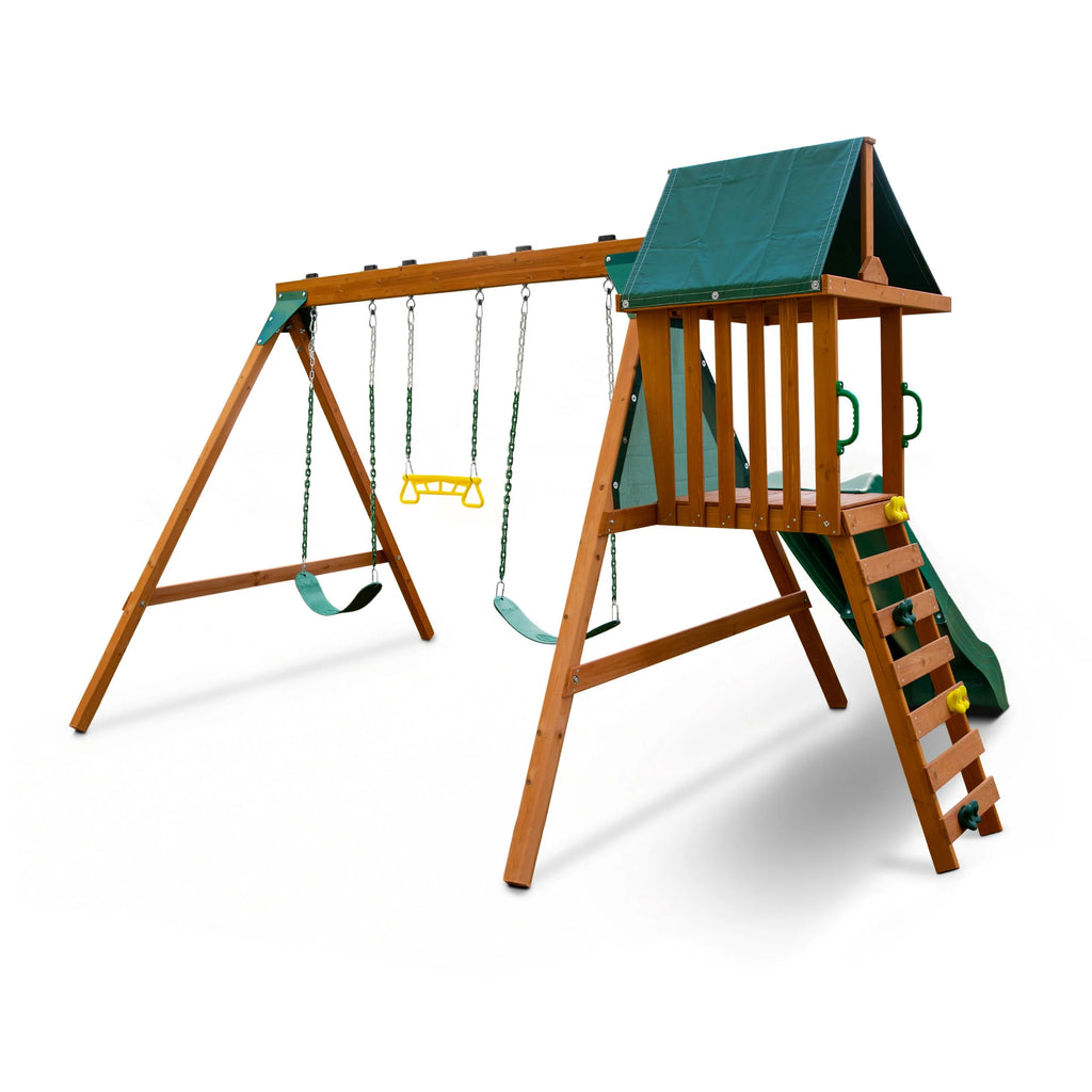 Basic Swing Set with Two Swings, Trapeze Swing, and Slide P980252