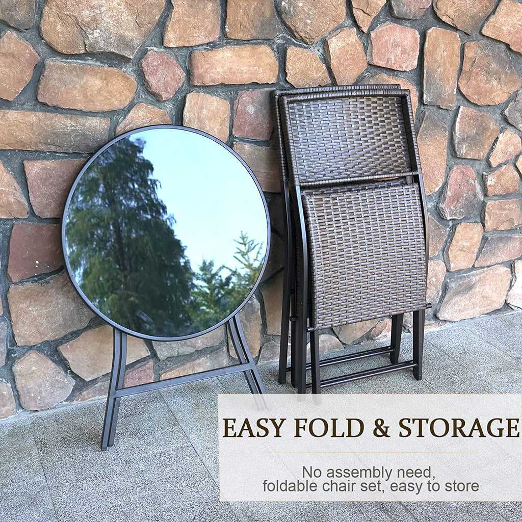 3 Pieces Wicker Patio Bistro Set with Folding Round Table and Chairs I810