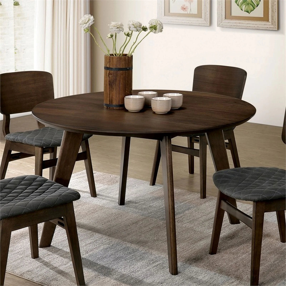 Round Top Contemporary Wood Dining Table in Walnut Gray J30900