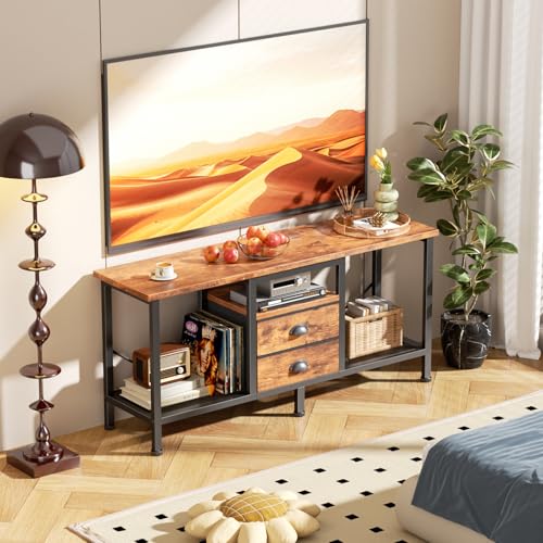 42 Inch TV Stand with Power Outlets and 2 Fabric Drawers X5684