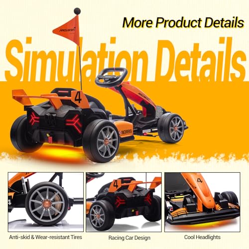 24V Kids Electric Go Kart with Dual 200W Motors, Adjustable Seat, Anti-Skid Tires, LED Lights, Orange G2507