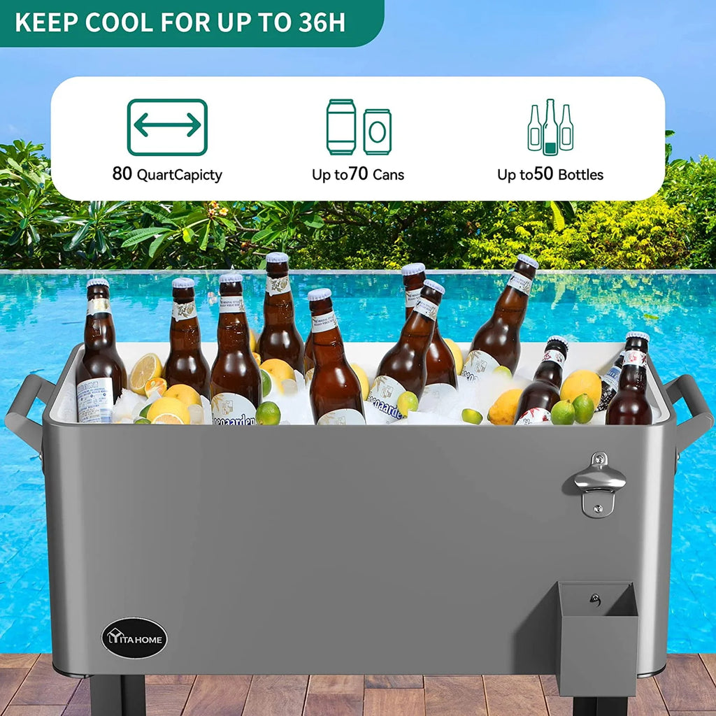 80 Quart Rolling Cooler Cart with Wheels T629