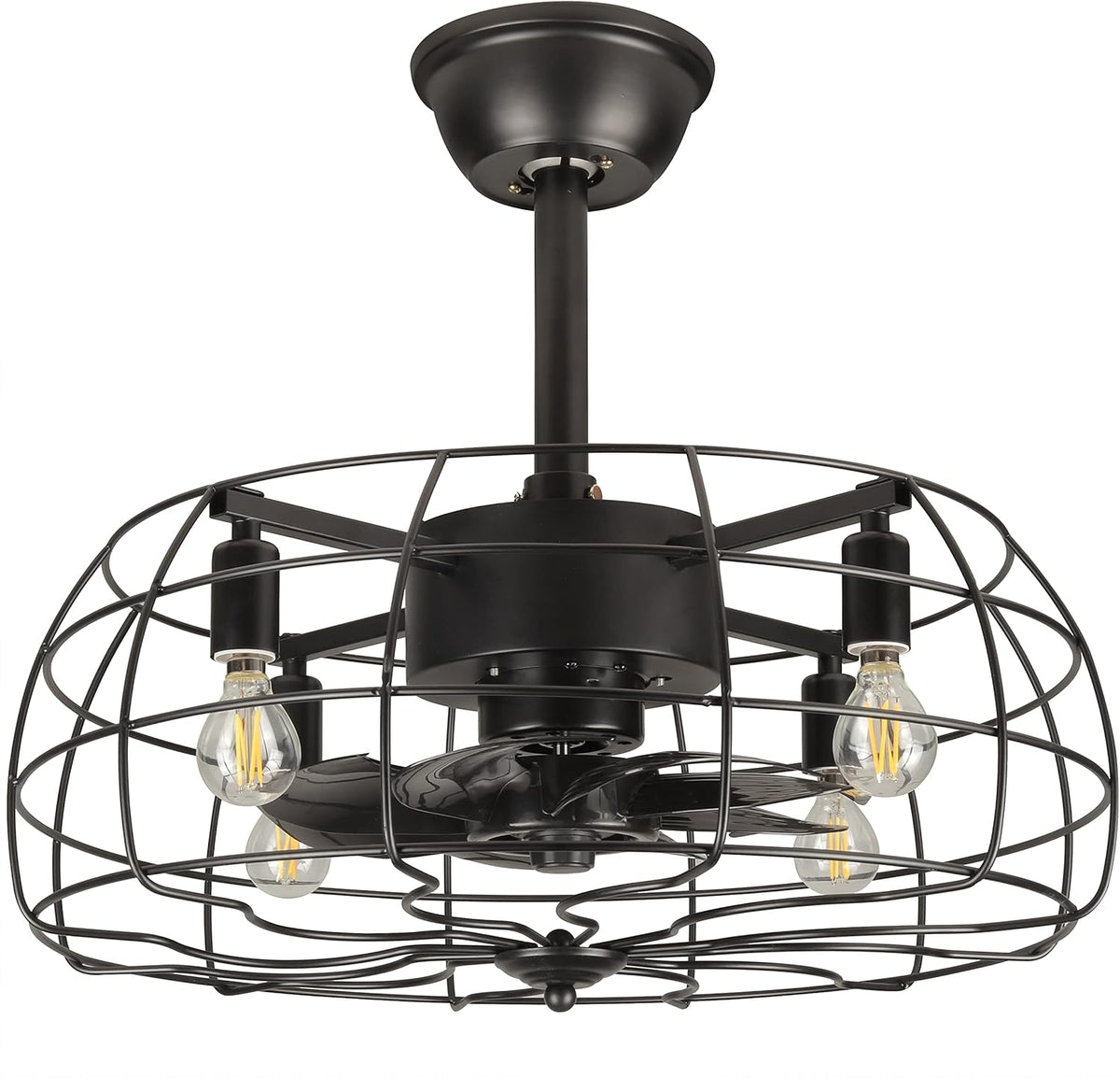 Black Industrial Caged Ceiling Fan with Remote Control U484