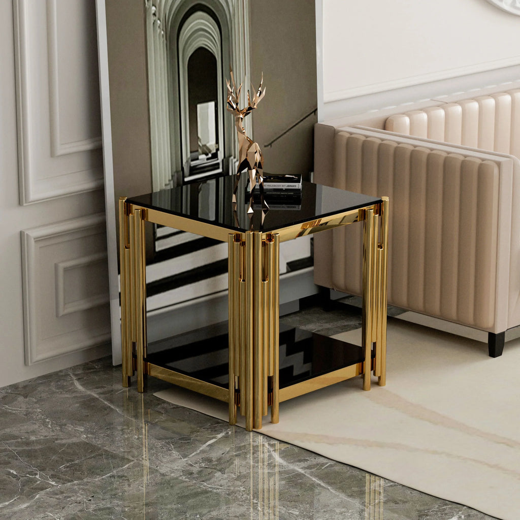 Stainless Steel Square Glass End Table O37927