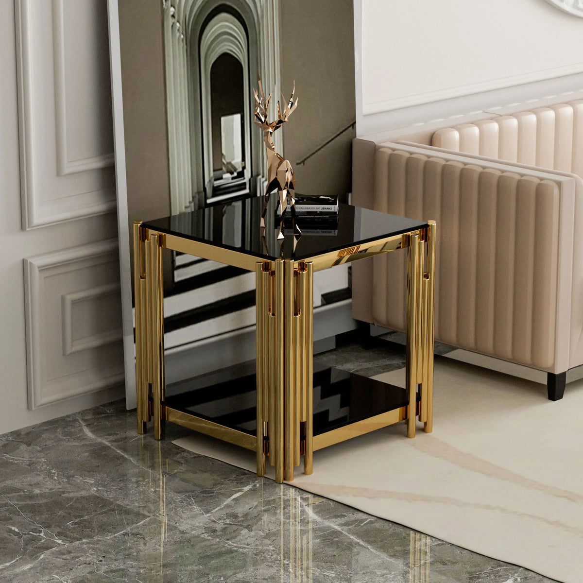 Stainless Steel Square Glass End Table O37927