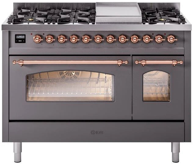 48 Dual Fuel Natural Gas Range Matte Graphite Copper Trim F552