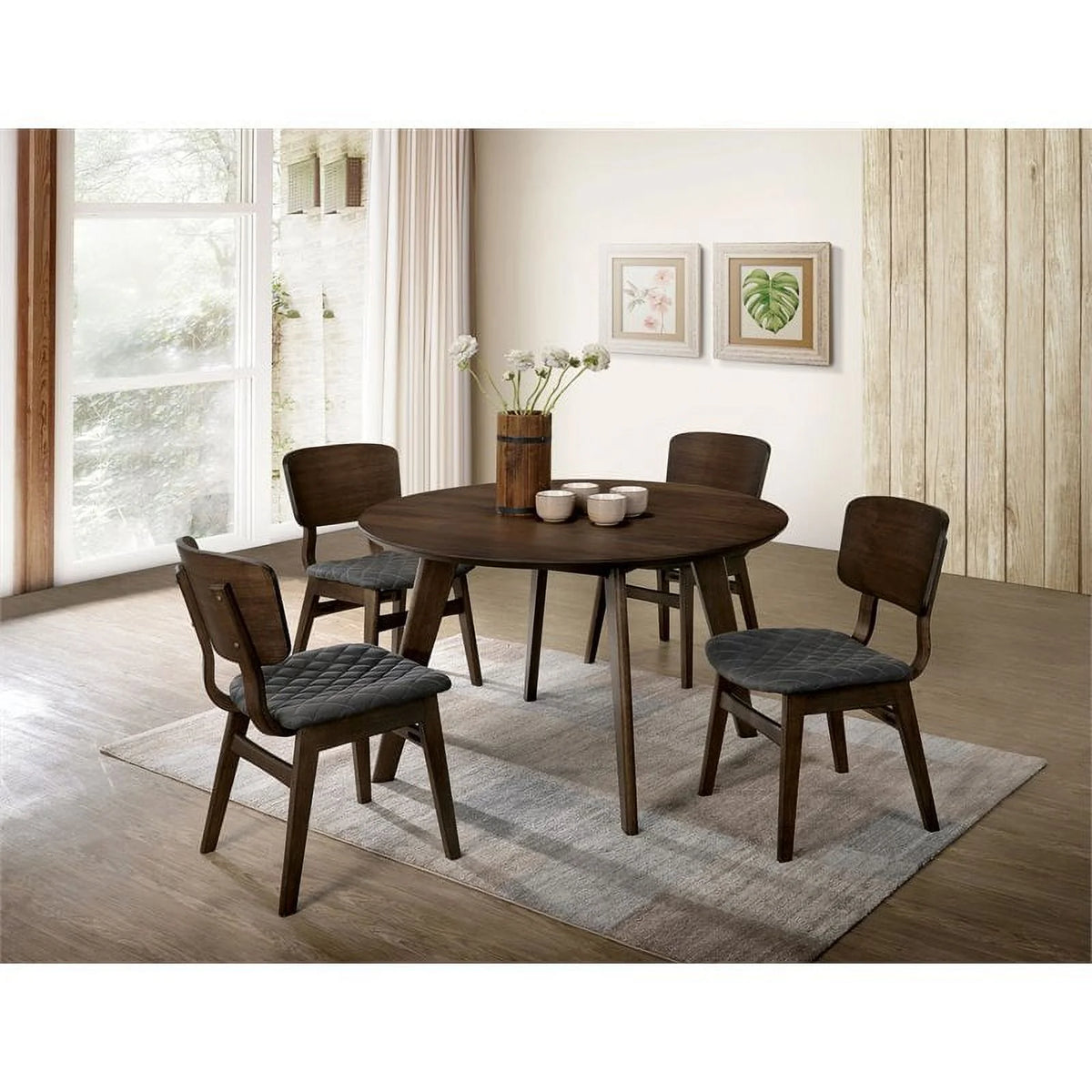 Round Top Contemporary Wood Dining Table in Walnut Gray J30900
