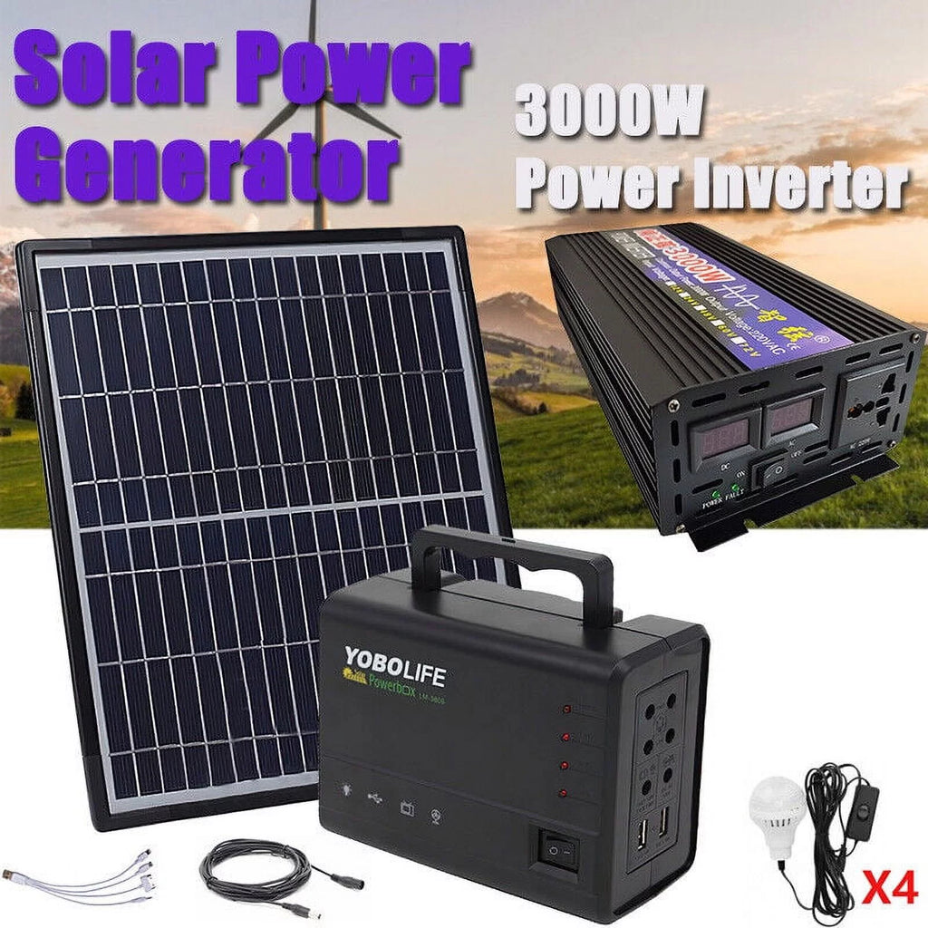 Solar Panel Generator System Portable Home Kit LED Light 12V USB Charger Camping D2632