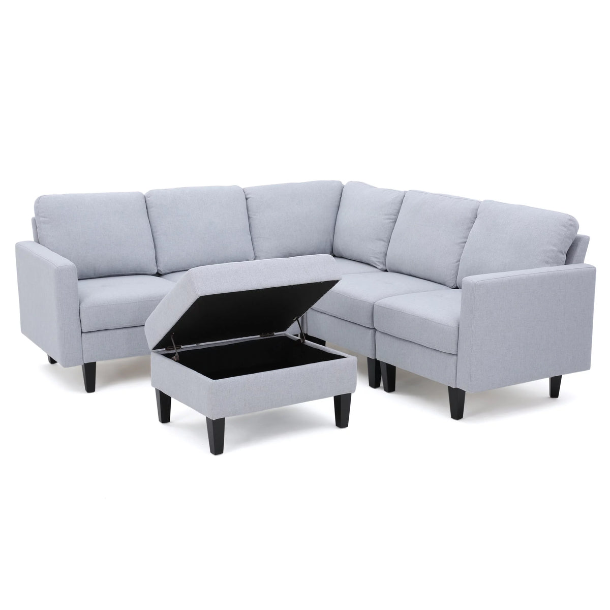 Light Gray Fabric 5 Seater Sectional Sofa with Storage Ottoman Q845238