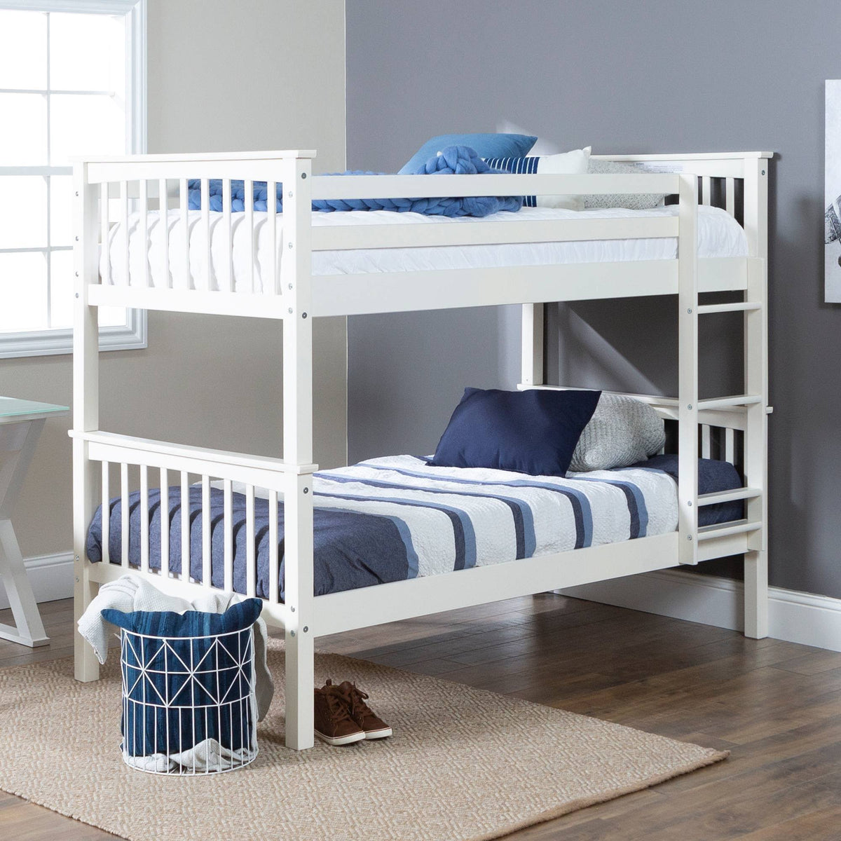 Twin Over Twin Solid Wood Bunk Bed White Y6675