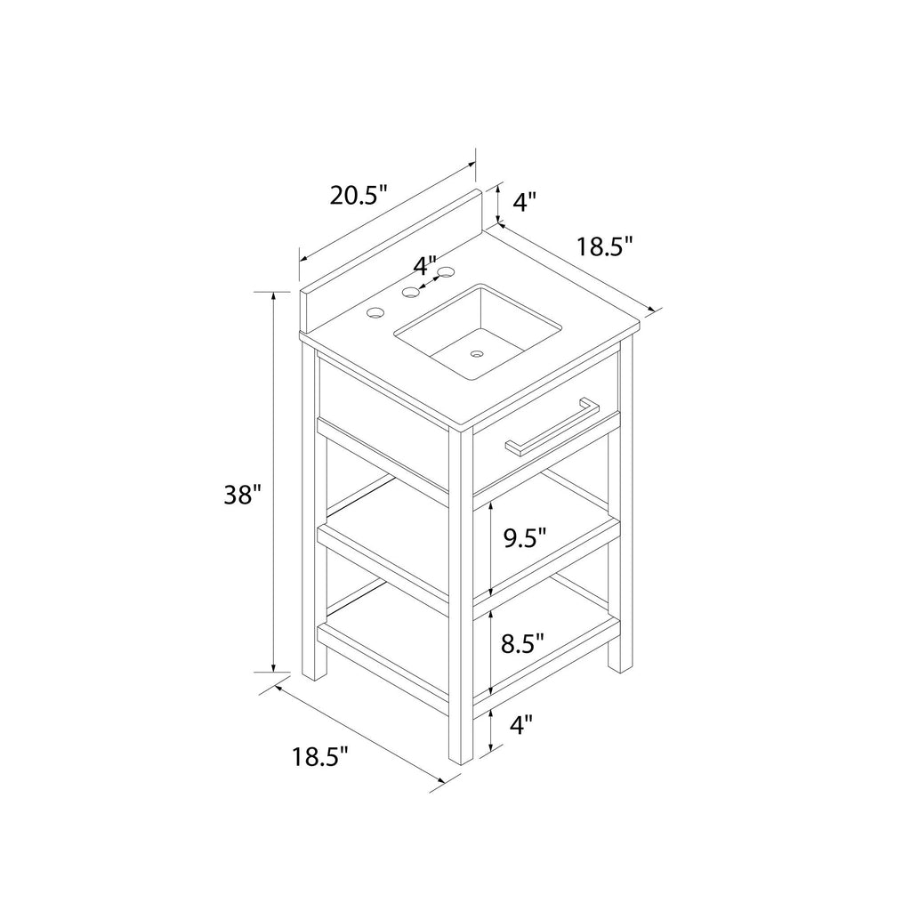 White 20 Inch Bathroom Vanity with Countertop and 2 Storage Shelves A682903