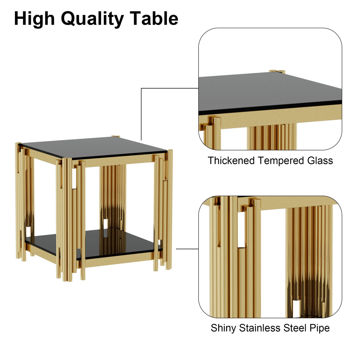 Stainless Steel Square Glass End Table O37927