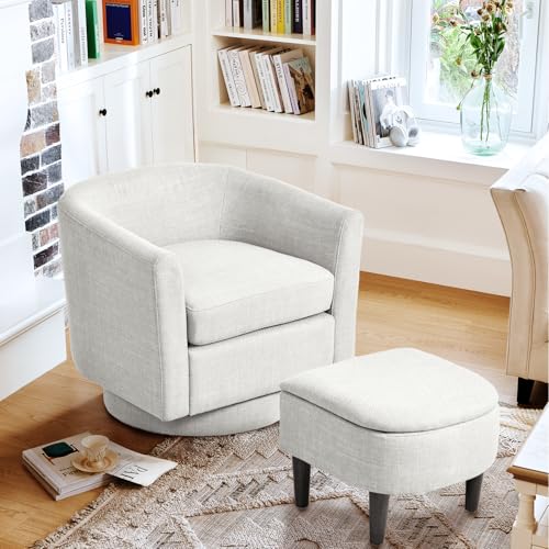 Beige Upholstered Swivel Accent Chair with Ottoman G509966