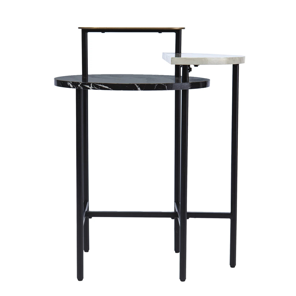 28.5" Black White Gold Faux Marble End Table with Storage I176