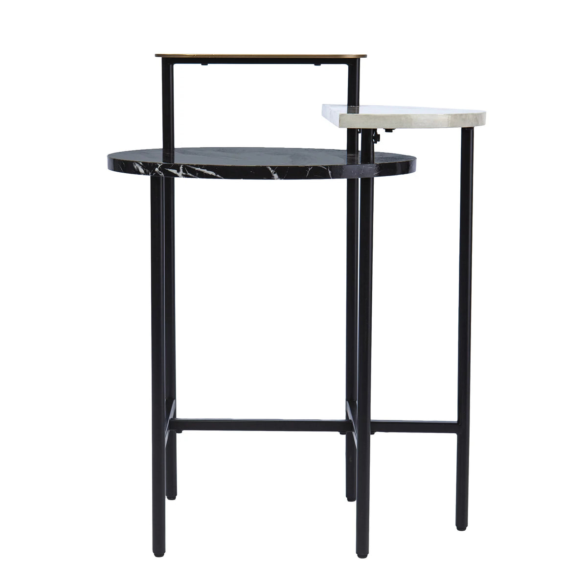 28.5" Black White Gold Faux Marble End Table with Storage I176
