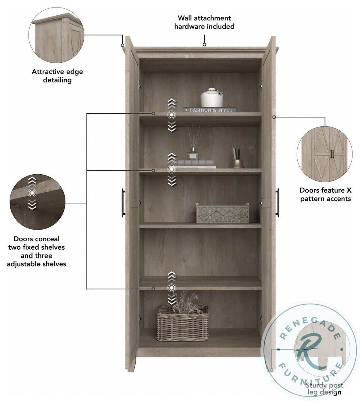 Washed Gray Kitchen Pantry Cabinet W774938