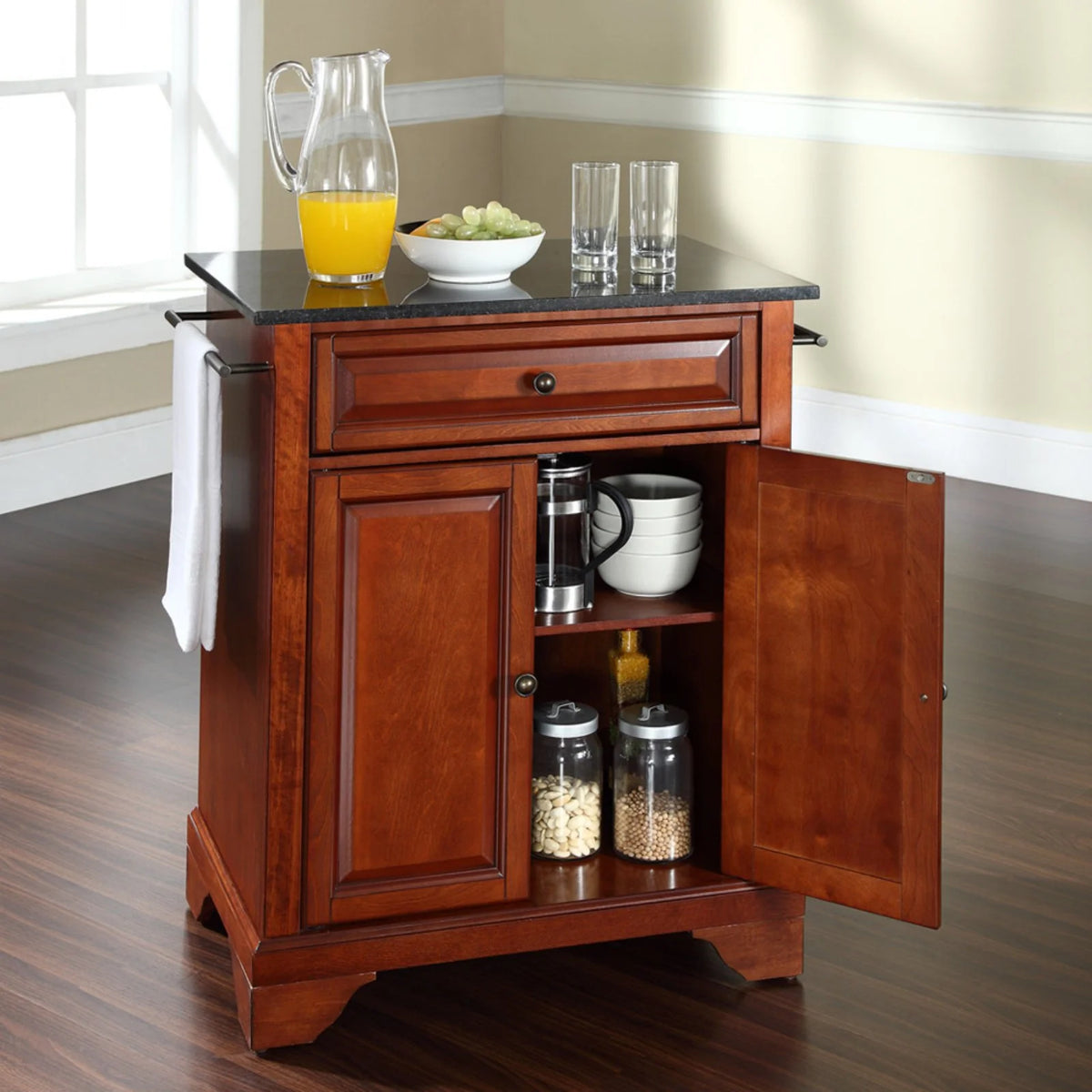 Black Solid Wood Portable Kitchen Island T328