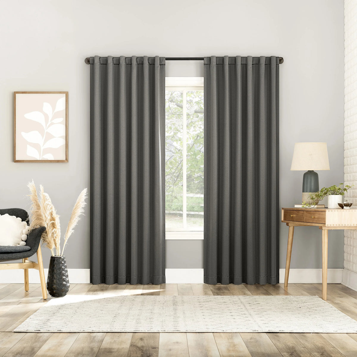 2-pack 100% Blackout Back Tab Curtain Panel Pair, 52"x84", Gray Y378