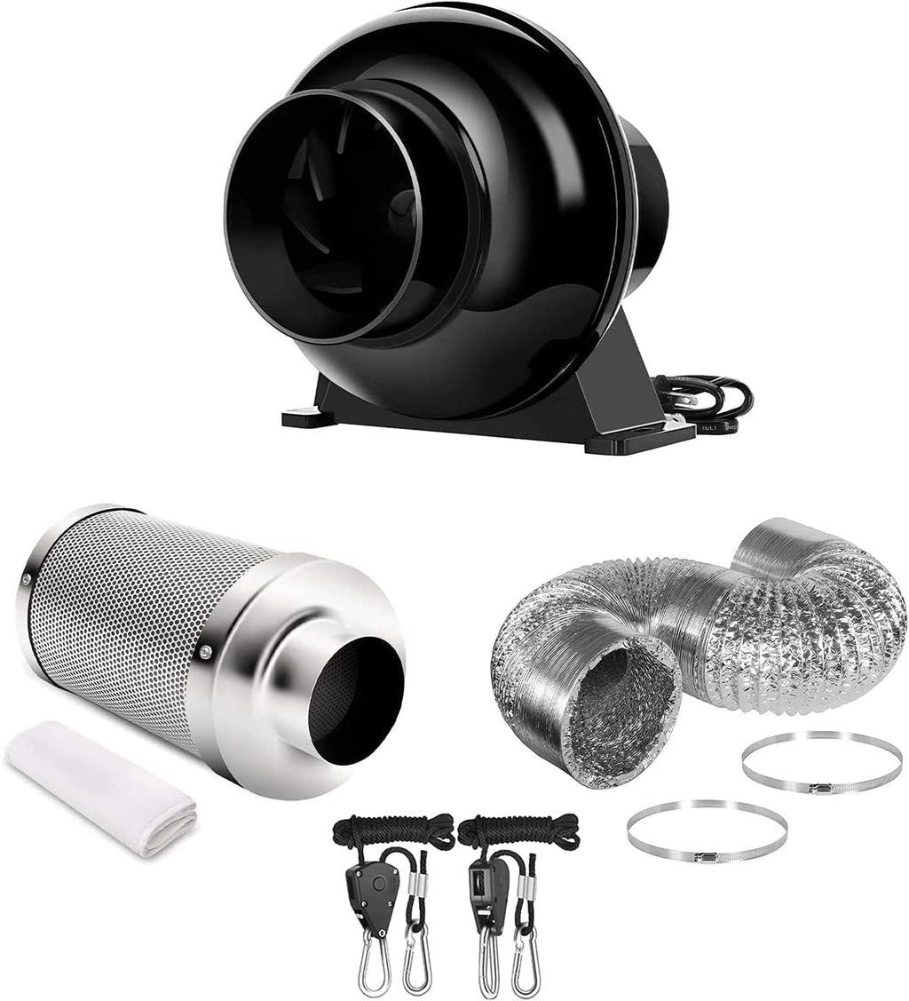 4 Inch 195 CFM Inline Fan with Carbon Filter and 8 Feet Ducting L95363