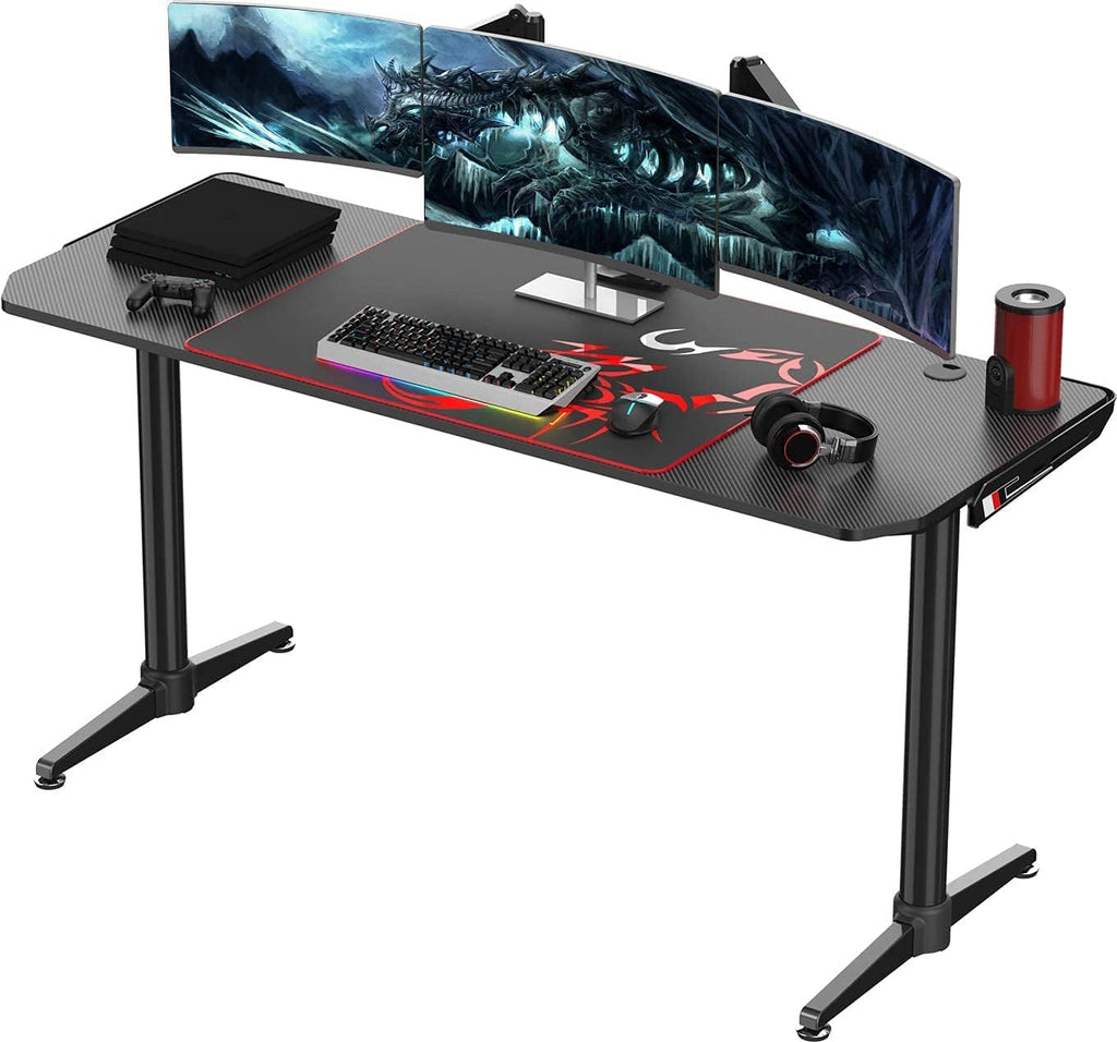 Black 60 inch Gaming Computer Desk with Carbon Fiber Surface E7872
