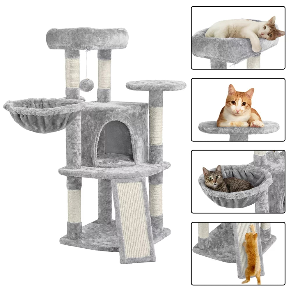 Light Gray Multilevel Cat Tree Tower with Condo and Perches C66100