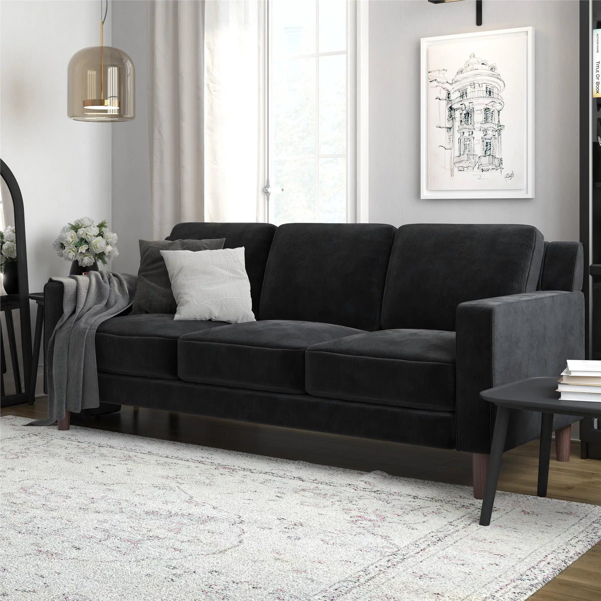 Green Velvet 3 Seater Sofa O9696