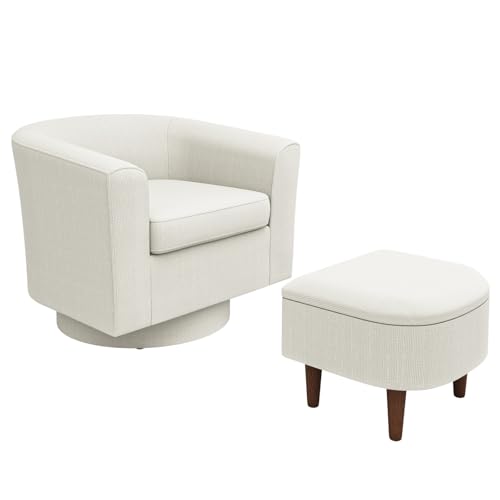 Beige Upholstered Swivel Accent Chair with Ottoman G509966