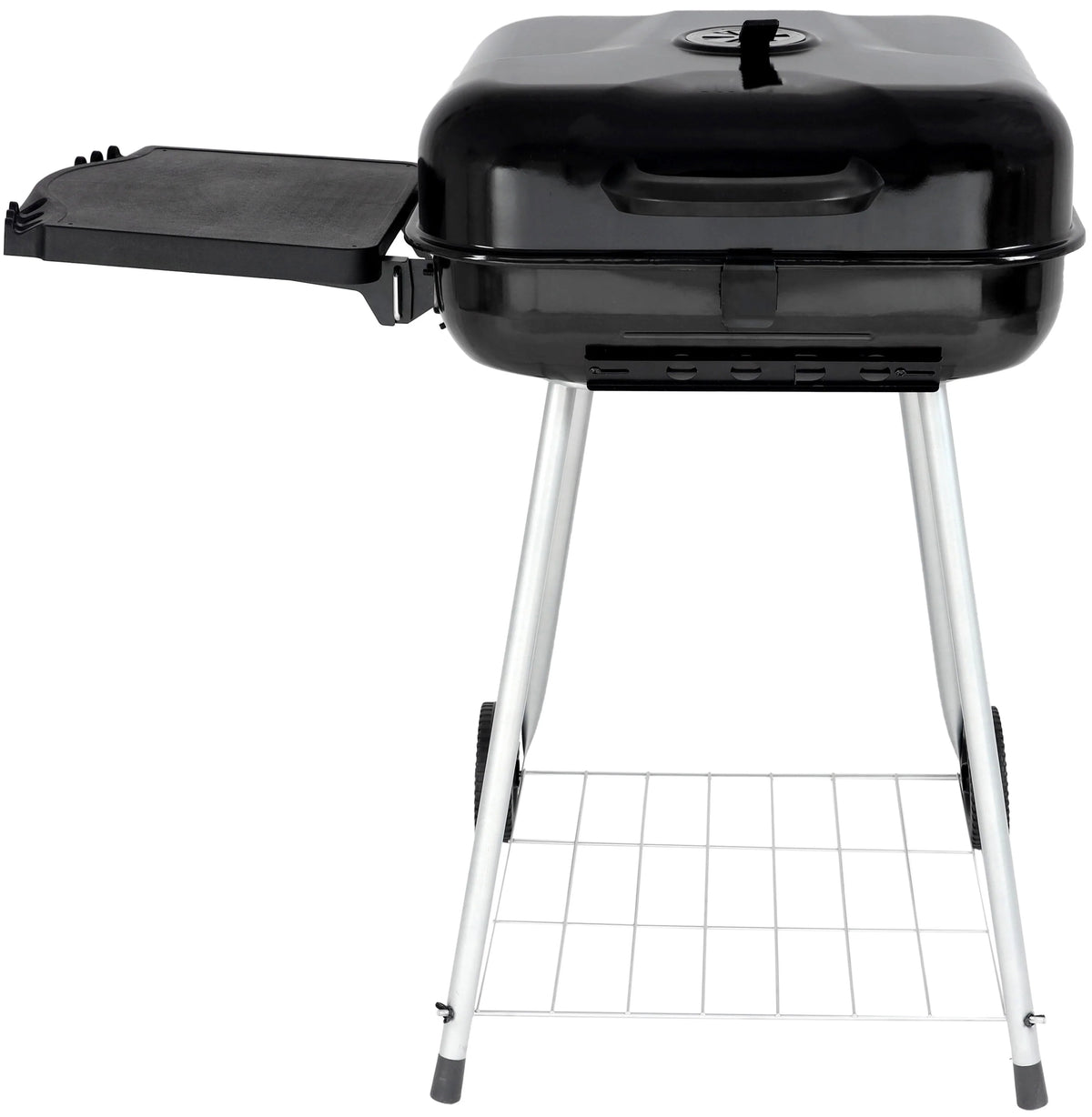 22 Square Steel Charcoal Grill with Foldable Side Shelf, Black Y625