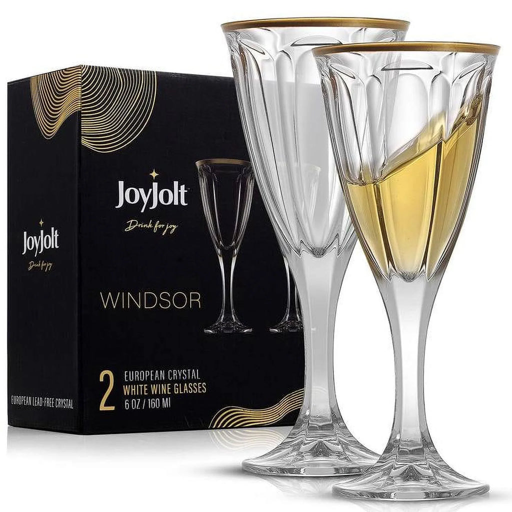 White Wine Glasses with Gold Rim, Set of 2 I168779
