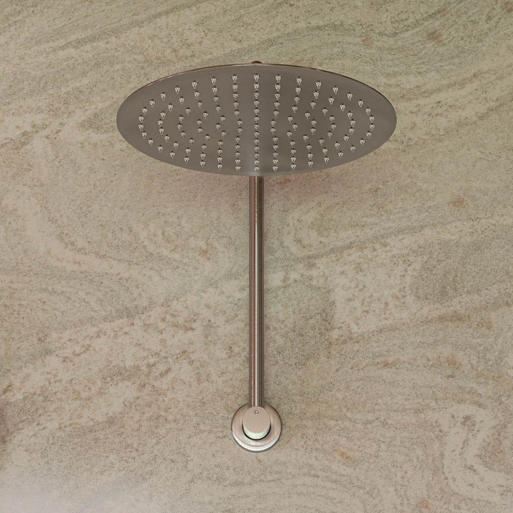 Brushed Nickel 12" Round Raised Wall Mounted Shower Arm Q9592