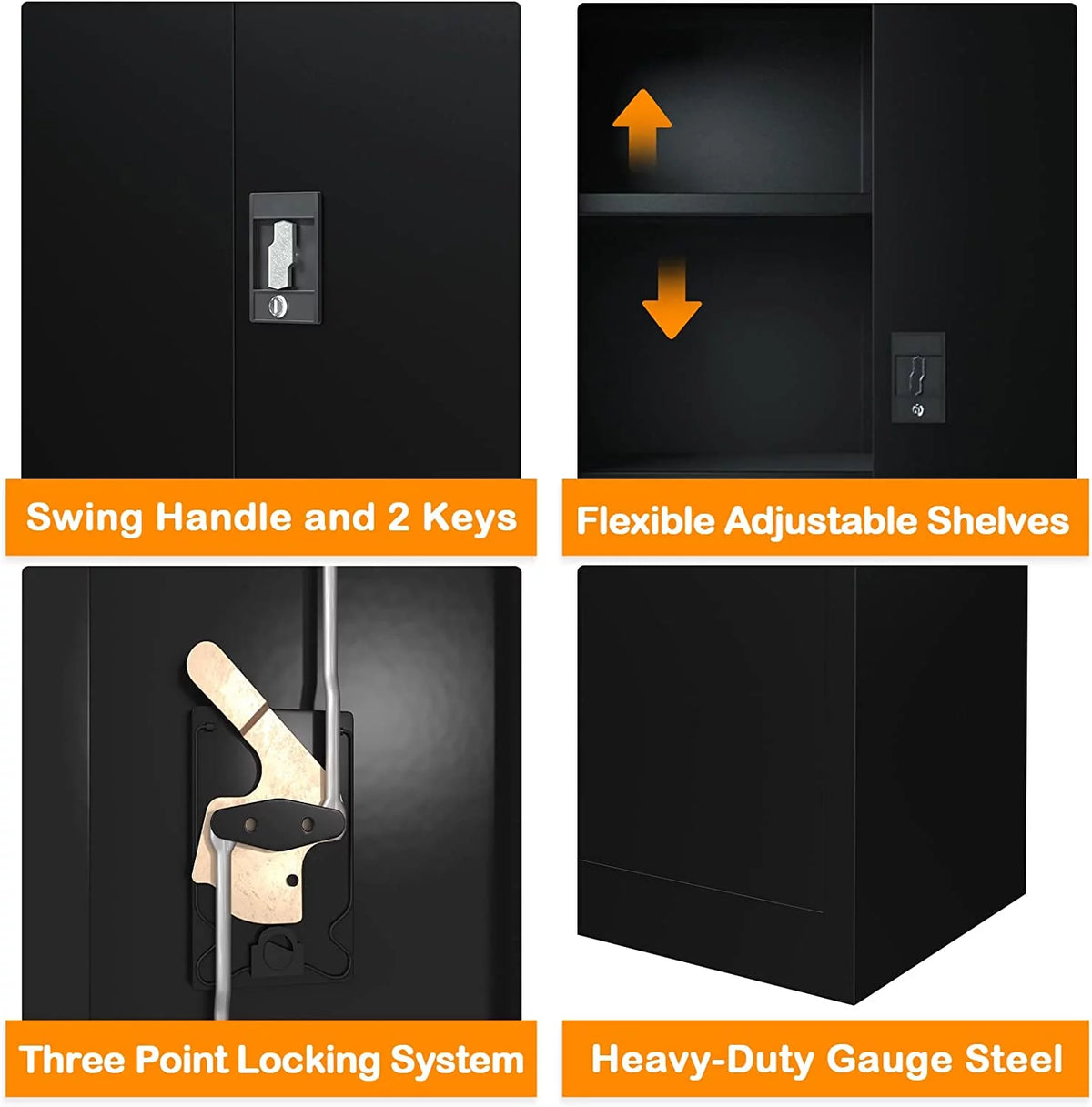 42-Inch Black Lockable Metal Storage Cabinet with Doors & 2 Adjustable Shelves L72496