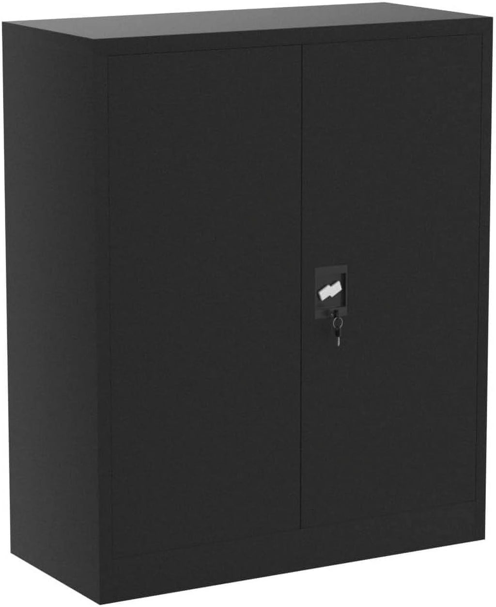 42-Inch Black Lockable Metal Storage Cabinet with Doors & 2 Adjustable Shelves L72496