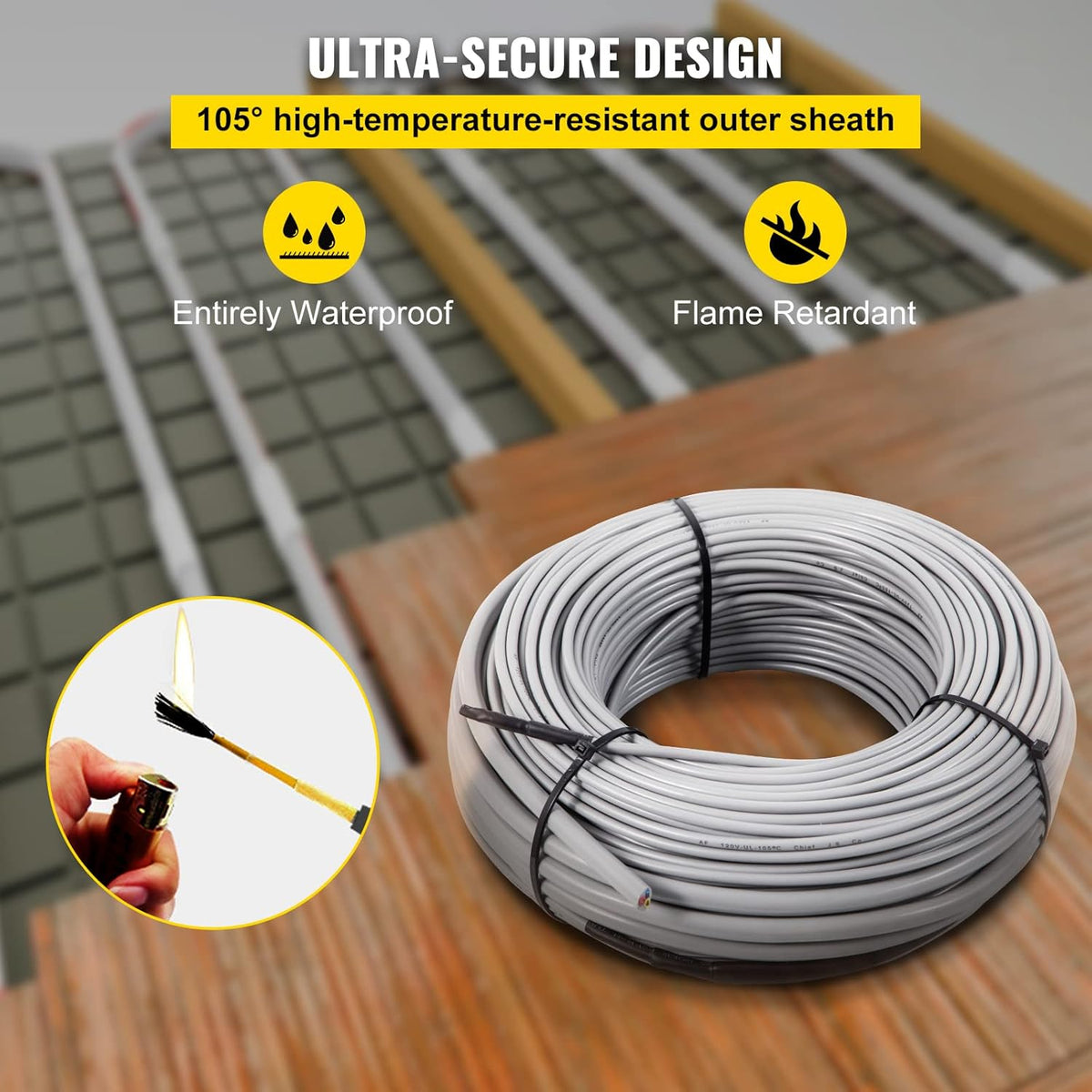Floor Heating Cable 166.7 Square Feet with Temperature Control Panel Q3007