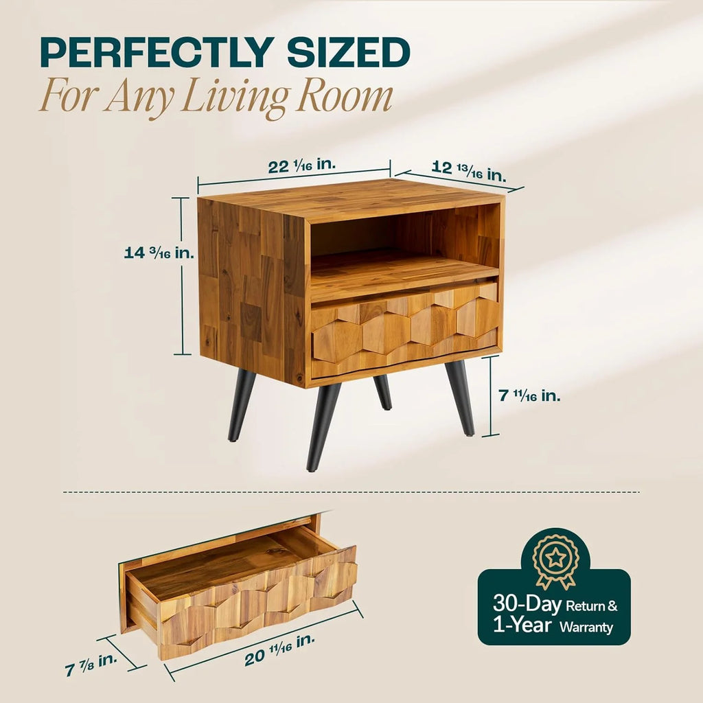 Solid Wood 1 Drawer Nightstand I884