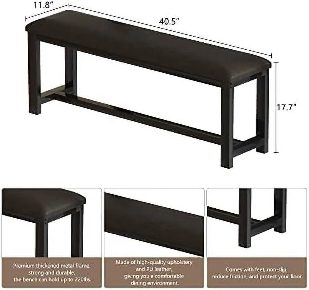 Dining Table Set for 4 with 2 PU Leather Upholstered Benches Q846