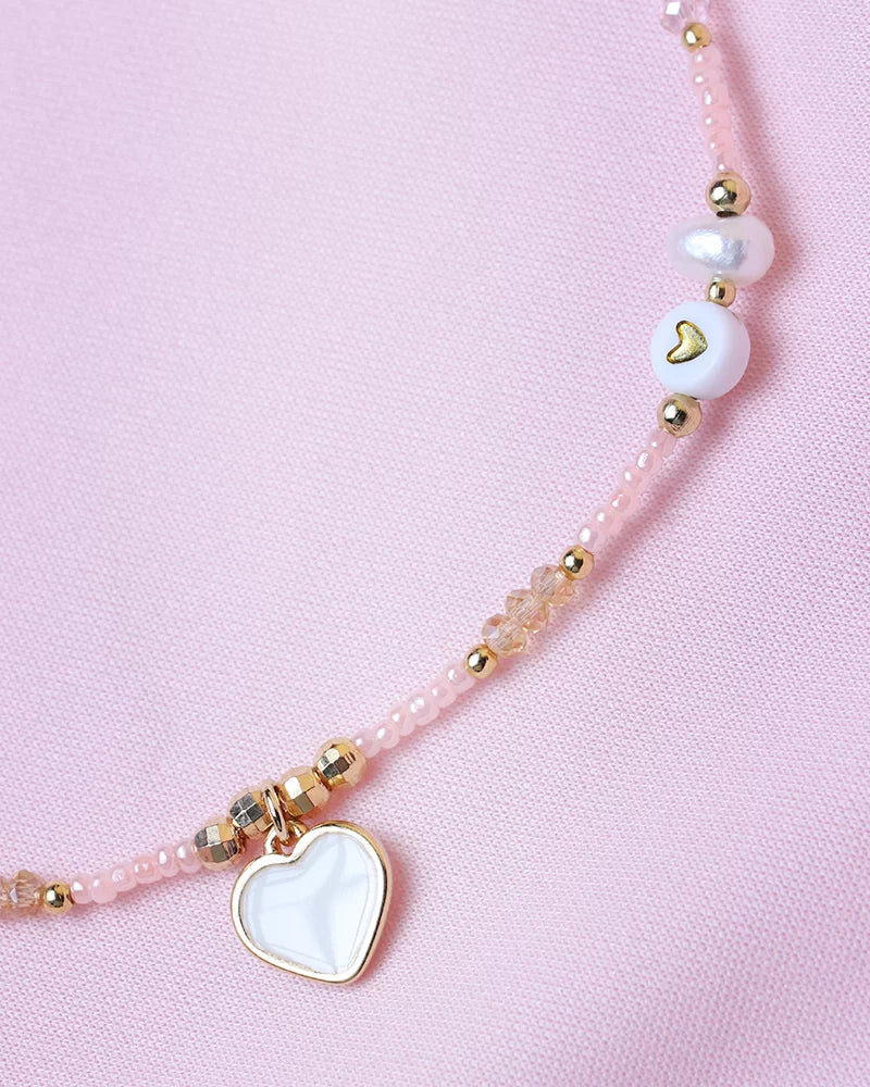 White Heart Charm & Mini Pink Crystal Necklace C957701