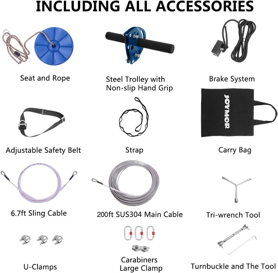 304 Stainless Steel Cable Zip Line Kit with Detachable Trolley (200ft) J84908