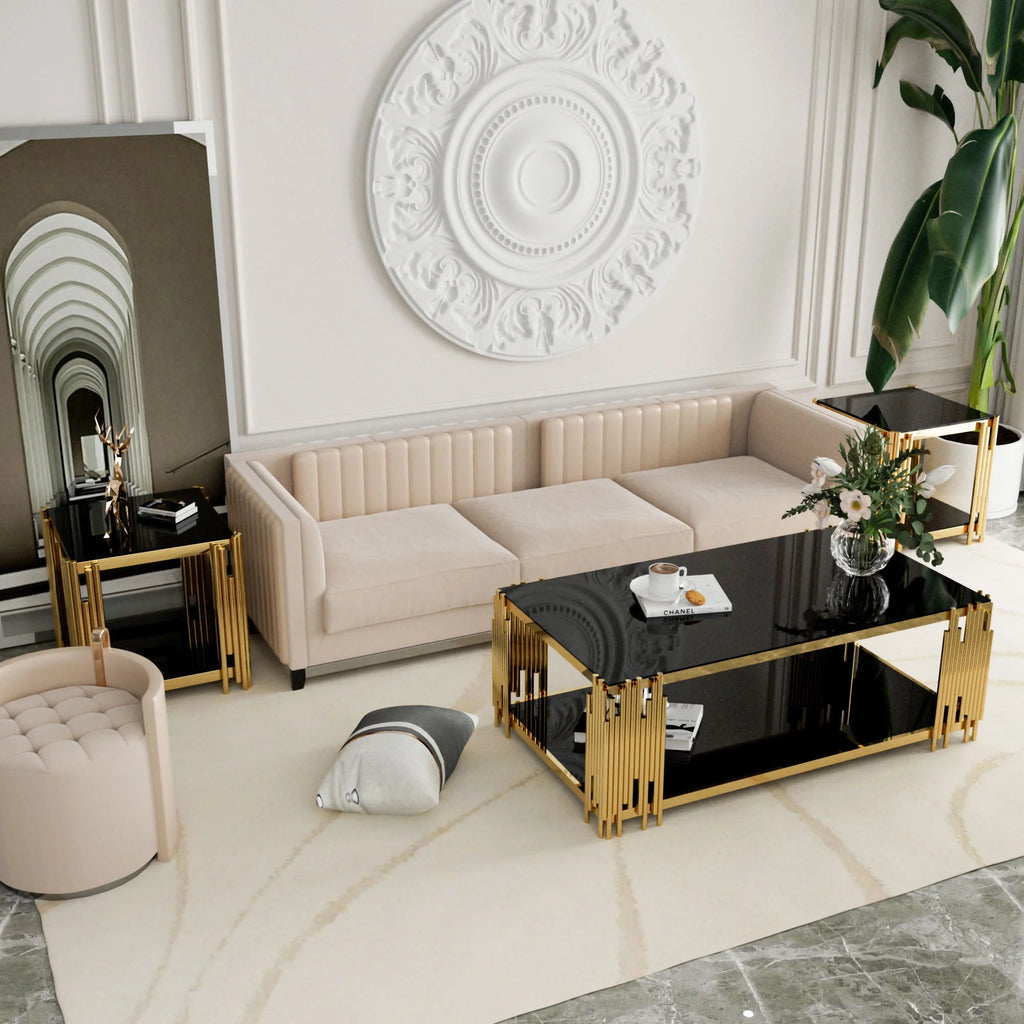 Stainless Steel Square Glass End Table O37927