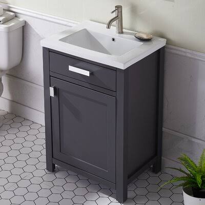 Bathroom Vanity with Sink, 24x22, Dark Grey MDF Cabinet Set, White Undermount Sink E352