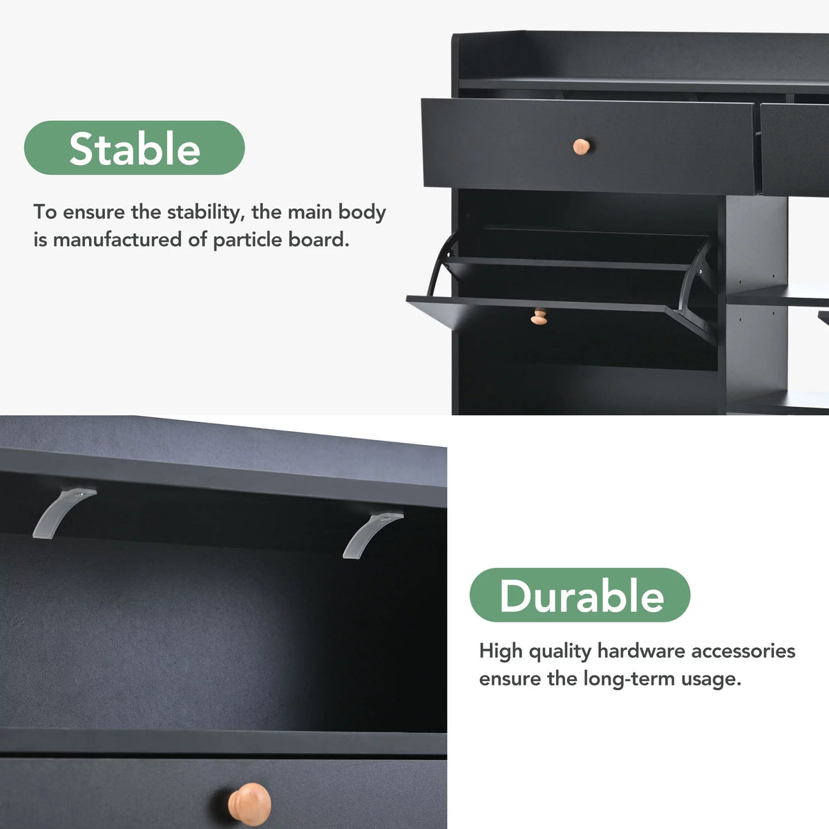 Black Shoe Storage Cabinet with 4 Flip Drawers L28028