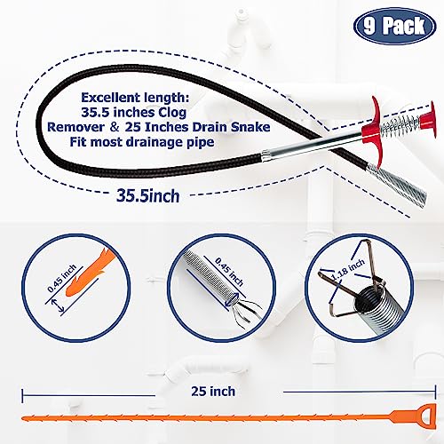 Drain Clog Remover Drain Snake Cleaning Brush 9 Pack V796